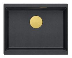 Quadri Newport II granitowy zlew podwieszany antracytowy 560x450mm ze złotym korkiem i osłonką odpływu 1208967460