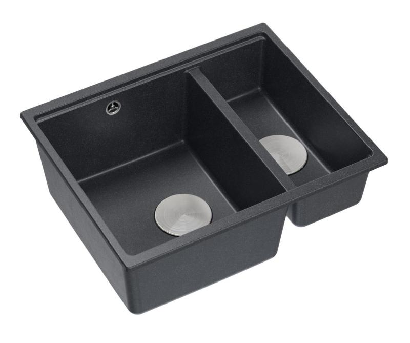 Quadri Newport II antracytowy 1,5 komorowy zlew granitowy do montażu na blacie i pod blatem 555x460mm z korkiem ze stali nierdzewnej 1208967472