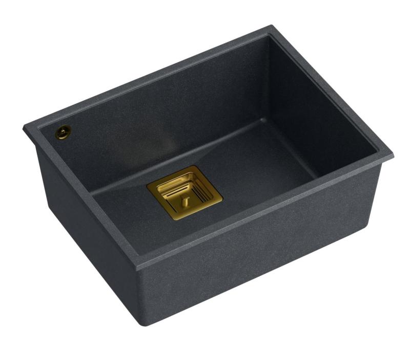 Quadri Quadrangle granit antracytowy zlewozmywak podwieszany 55x42 cm ze złotym korkiem 1208967479