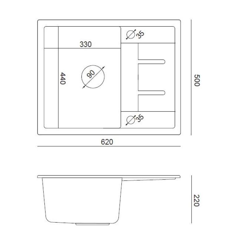 Quadri Dalton szary granitowy zlewozmywak nablatowy z ociekaczem 62x50 cm z korkiem ze stali nierdzewnej 1208967492