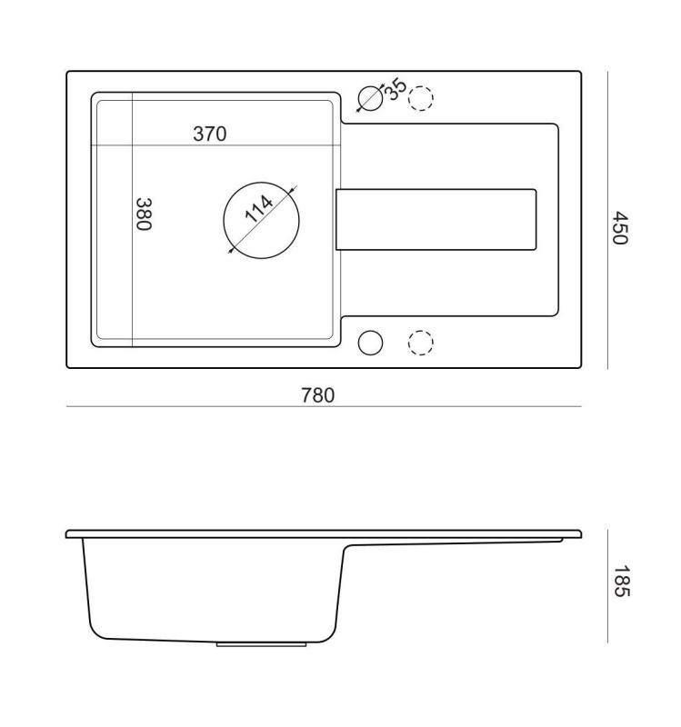 Quadri Sutton antracytowy granitowy zlewozmywak nablatowy 78x45cm z ociekaczem, odwracalny, z czarnym korkiem 1208967495