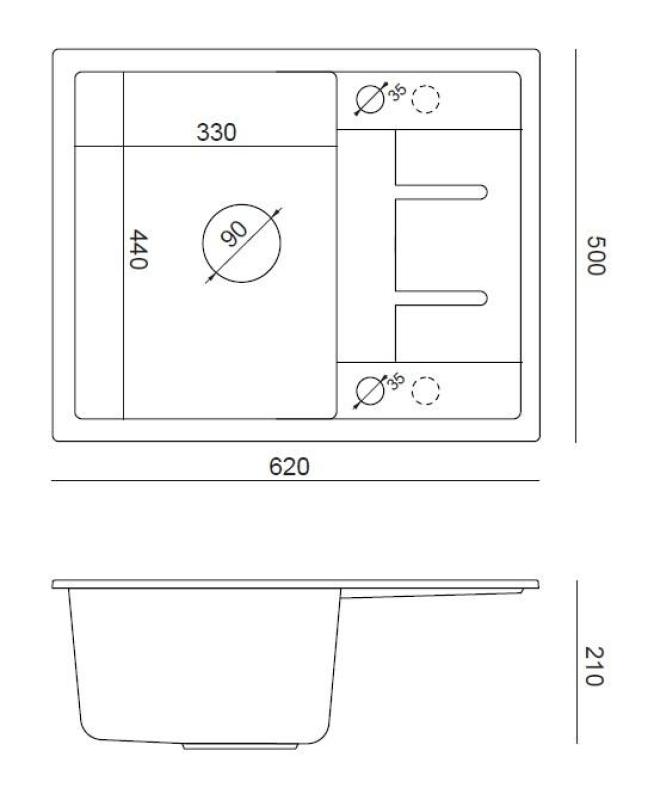 Quadri Dalton biały granitowy zlew nablatowy z ociekaczem 62x50cm z odpływem ze stali nierdzewnej 1208967573
