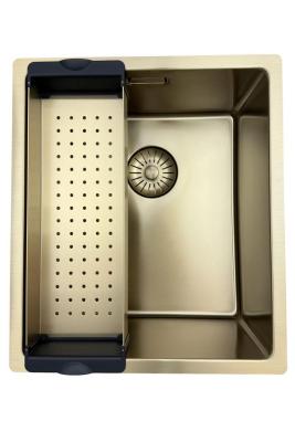 Zlew Pure.Sink Prestige 34x40 cm PVD Złoto 10 mm promień podwieszany, montaż na równi z blatem i nablatowy PPG3440-60.