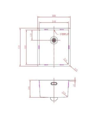 Zlew Pure.Sink Prestige 34x40 cm PVD Złoto 10 mm promień podwieszany, montaż na równi z blatem i nablatowy PPG3440-60.