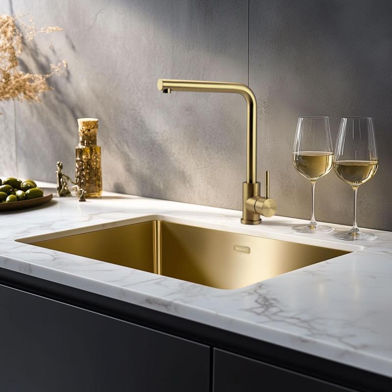 Pure.Sink Prestige zlewozmywak 40x40 cm PVD Złoty 10mm promień do montażu podwieszanego, wpuszczanego i nablatowego PPG4040-60