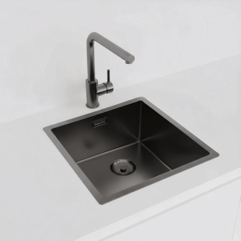 Pure.Sink Prestige zlew 40x40 cm PVD Gun Metal promień 10 mm montaż podwieszany, wpuszczany i nablatowy PPG4040-61.