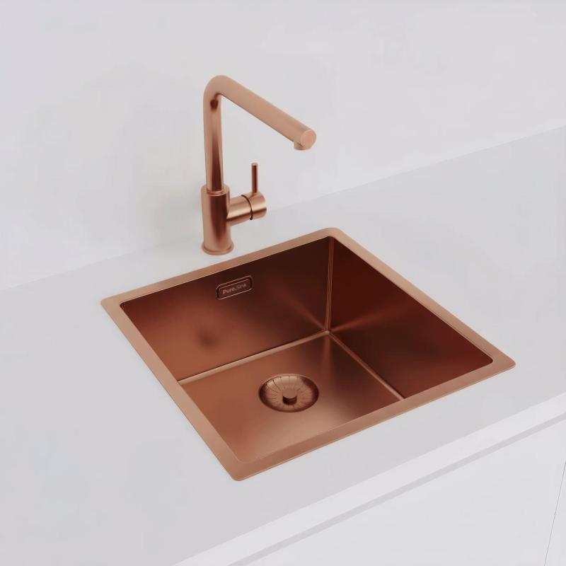 Pure.Sink Prestige zlew 40x40 cm PVD Miedź promień 10 mm do montażu podblatowego, wpuszczanego i nakładanego PPG4040-62