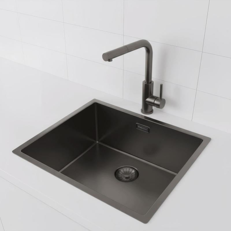Pure.Sink Prestige zlew 50x40 cm PVD Gun Metal 10 mm promień podwieszany, wpuszczany i nablatowy PPG5040-61