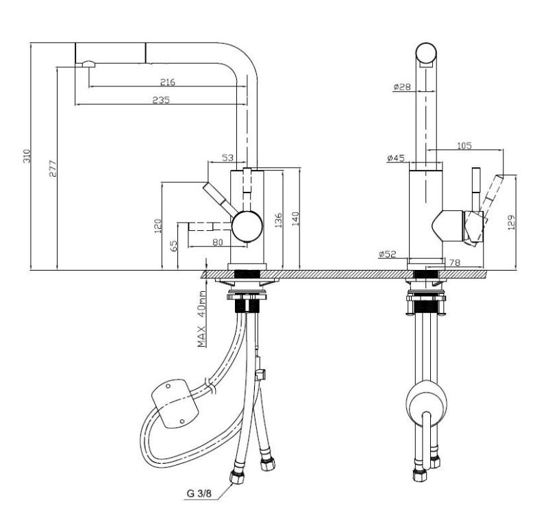 Pure.Sink Elite Steel Spark-S bateria kuchenna Matowa czarna z wyciąganą wylewką PS8041-10