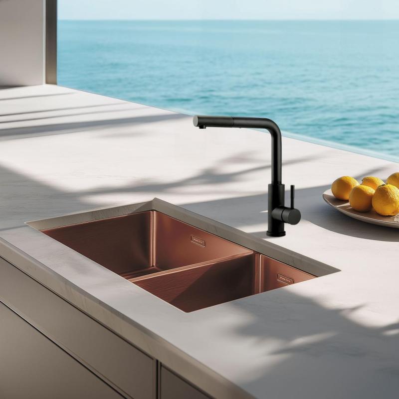 Pure.Sink Elite Steel Spark-S bateria kuchenna Matowa czarna z wyciąganą wylewką PS8041-10