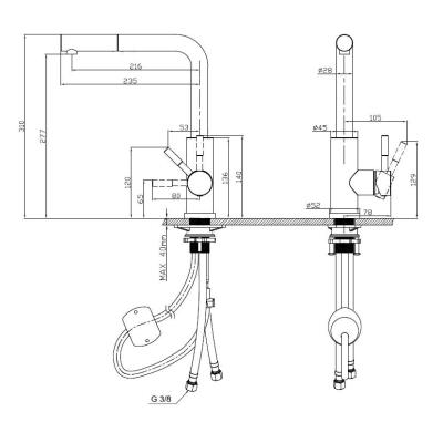 Pure.Sink Elite Steel Spark-S bateria kuchenna PVD Szczotkowane złoto z wyciąganą wylewką PS8041-60