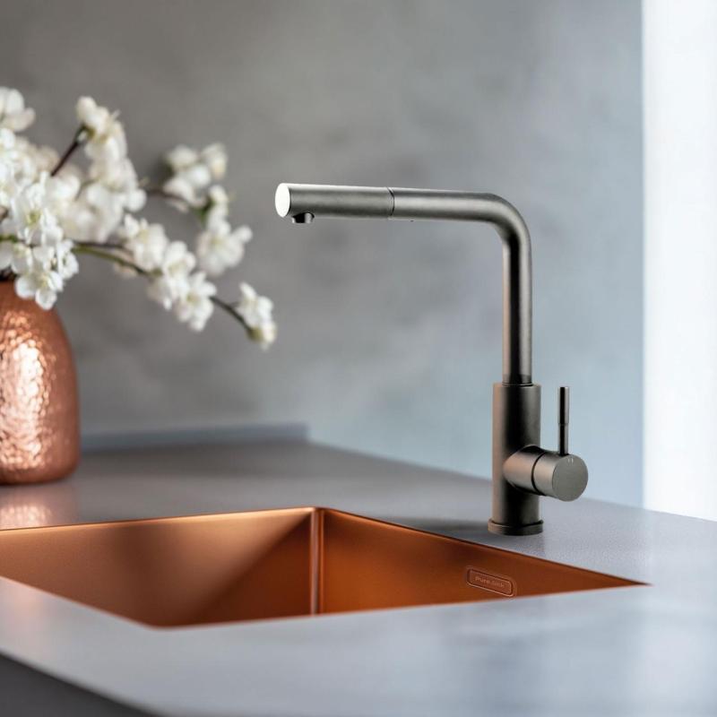 Pure.Sink Elite Steel Spark-S bateria kuchenna PVD Gun Metal z wyciąganą wylewką PS8041-61