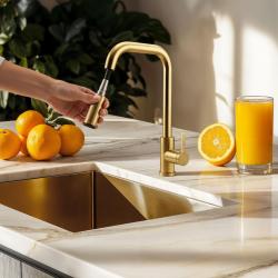Pure.Sink Elite Steel Crystal-S kuchenny kran PVD szczotkowane złoto z wyciąganą wylewką PS8050-60
