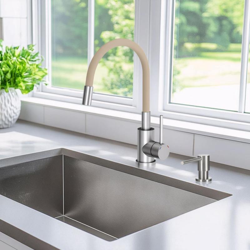 Quadri Bristol Bateria Kuchenna ze Stali Nierdzewnej z Elastycznym Beżowym Wylewką 1208967664