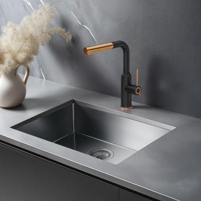Quadri Stamford Kran Kuchenny Czarny z Wykończeniem z Miedzi PVD i Wyciąganą Wylewką 1208967689