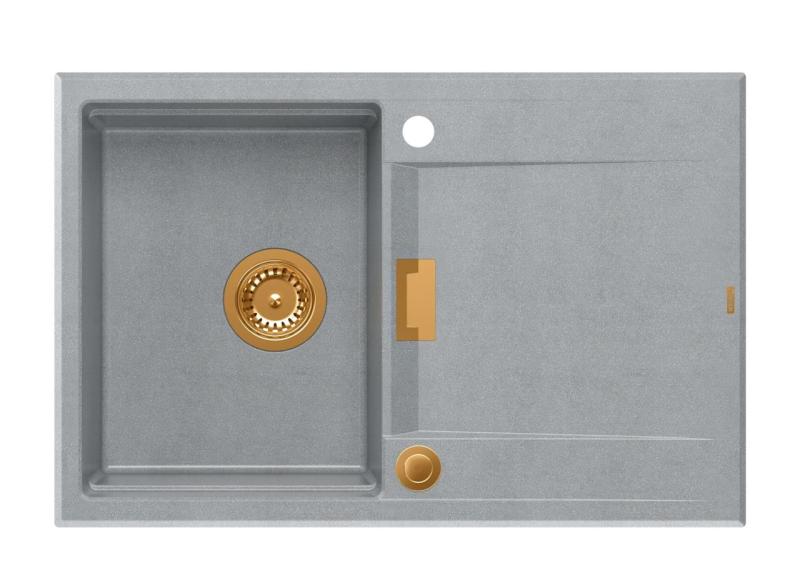 Quadri Minton Granitowy Zlewozmywak Nakładany Szary 76x50cm z Ociekaczem Odwracalny i Miedziany Korek - 1208967743