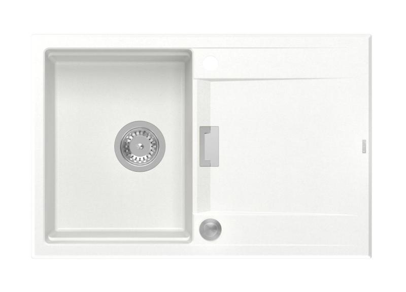 Quadri Minton Granitowy Zlewozmywak Nablatowy Biały 76x50cm z Ociekaczem Odwracalny i Korek ze Stali Nierdzewnej - 1208967747