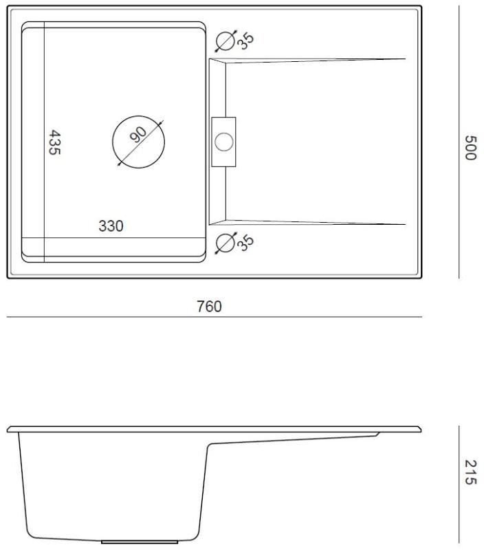 Quadri Minton Granitowy Zlew Nablatowy Biały 76x50cm z Ociekaczem Odwracalnym i Miedzianym Korkiem - 1208967749