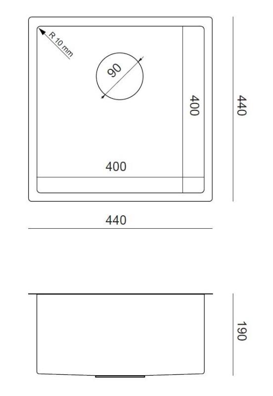Aquadesign Zara Zlew ze stali nierdzewnej 44 x 44 cm Podblatowy, wpuszczany i nablatowy z korkiem ze stali nierdzewnej – 1208967760