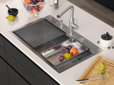 Aquadesign Vesta RVS Zlew 76x49cm Montaż na blacie i wpuszczany z miejscem na baterię, w zestawie korek RVS i akcesoria - 1208967762