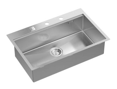 Aquadesign Vesta RVS Zlew 76x49cm Montaż na blacie i wpuszczany z miejscem na baterię, w zestawie korek RVS i akcesoria - 1208967762