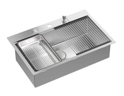 Aquadesign Vesta RVS Zlew 76x49cm Montaż na blacie i wpuszczany z miejscem na baterię, w zestawie korek RVS i akcesoria - 1208967762