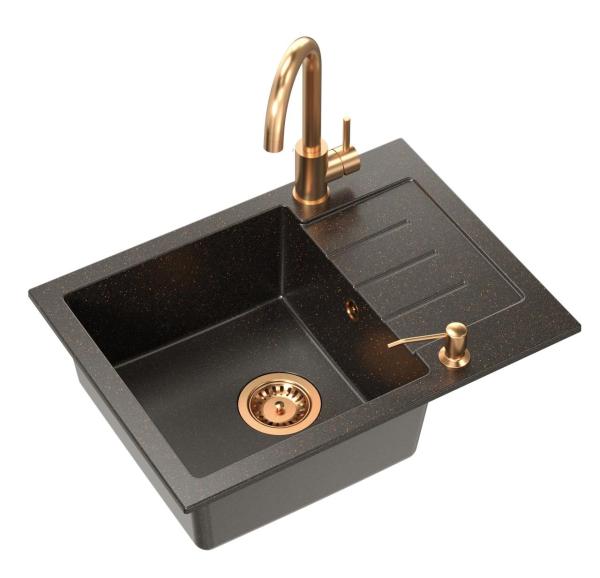 Quadri Kendal Set met Keukenkraan, Vloeistofdispenser en Granieten Antraciet Koperkleurige Spoelbak 60x44 cm met Afdruipgedeelte en Koperen plug en Overloop - 1208967841

Quadri Kendal Zestaw