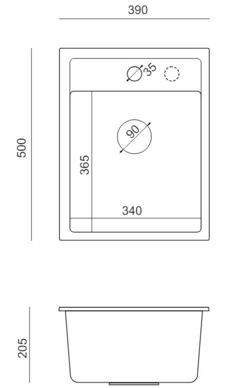 Quadri Londyn Granitowy Szary Zlew 39x50 cm z Otworem na Baterię do Montażu - 1208967844