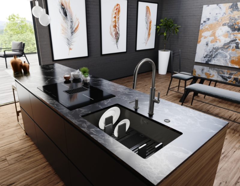 Franke Mythos Masterpiece Bateria Kuchenna Antracytowa z Wylewką w Kształcie Litery J i Wyciąganą Wylewką - 115.0711.555