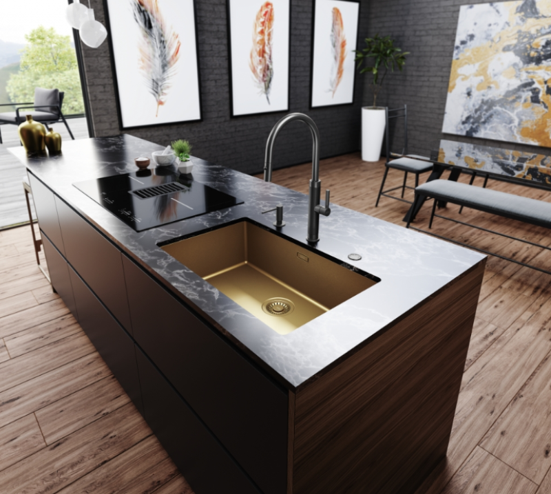 Franke Mythos Masterpiece Bateria Kuchenna Antracytowa z Wylewką w Kształcie Litery J i Wyciąganą Wylewką - 115.0711.555