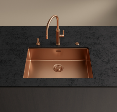 Franke Mythos Masterpiece Bateria kuchenna Miedziana z Wylewką w Kształcie Litery J i Wyciąganą Głowicą Natryskową - 115.0711.557