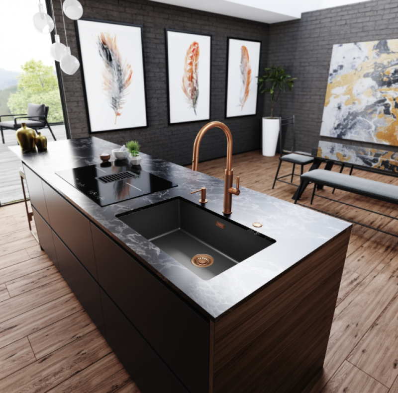 Franke Mythos Masterpiece Bateria kuchenna Miedziana z Wylewką w Kształcie Litery J i Wyciąganą Głowicą Natryskową - 115.0711.557