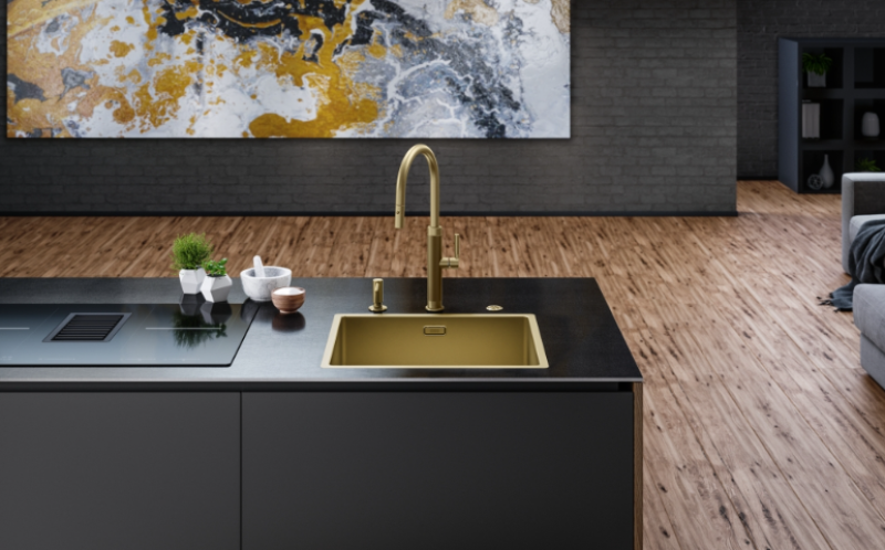 Franke Mythos Masterpiece Kran Kuchenny Złoty z Wylewką w Kształcie Litery J i Wyciąganą Wylewką - 115.0711.558