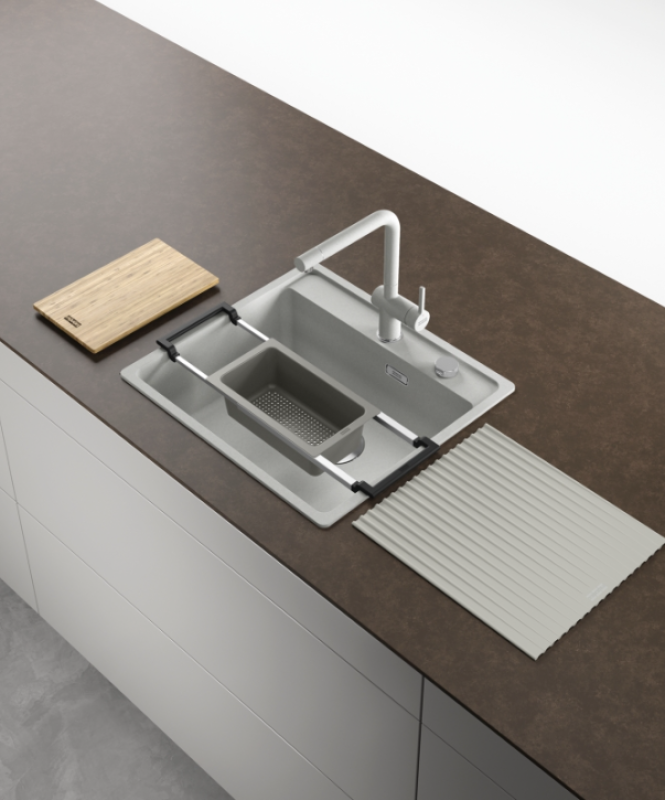 Franke Uniwersalny Zestaw Akcesoriów All-In Set 3 - Deska do Krojenia, Plastikowa Wkładka, Mata Ociekowa i Teleskopowy Mostek 112.0655.483