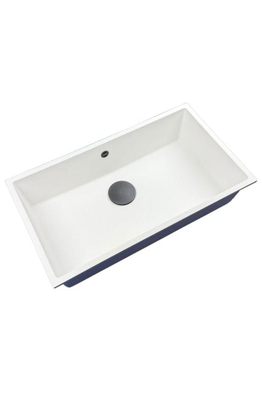 GraniteMy Universal Duży Biały Zlewozmywak Granitowy 74x40 cm z korkiem w kolorze gun metal - 1208967895