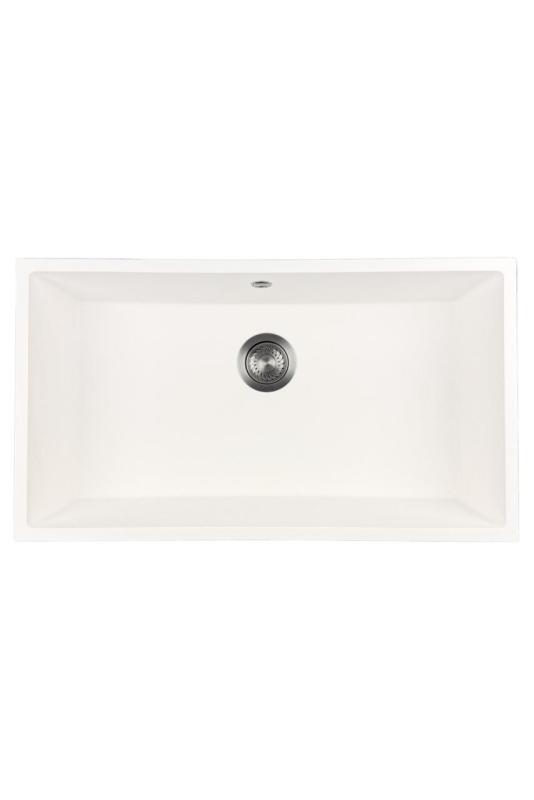 GraniteMy Universal Duży Biały Zlewozmywak Granitowy 74x40 cm z korkiem w kolorze gun metal - 1208967895