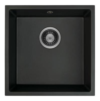 GraniteMy Universal Czarny Zlewozmywak Granitowy 40x40 cm czarny montaż nablatowy, podwieszany i wpuszczany z korkiem Gun metal 1208967906