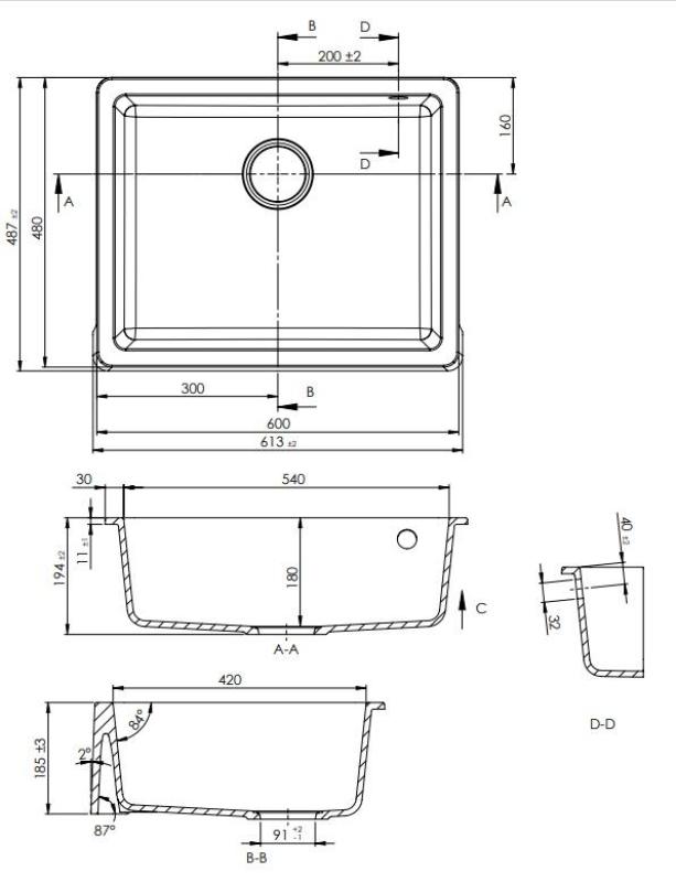 GraniteMy Tradition Wiejski Zlew Granitowy Zlewozmywak 60x48 cm Czarny Podwieszany i Płaski z Czarnym Korkiem 1208967936