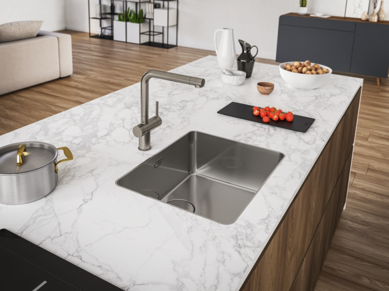 Franke Active Twist Jednouchwytowa Bateria ze Stali Nierdzewnej z Nieruchomą Wylewką i Zintegrowanym Sterowaniem Odpływem 115.0653.504