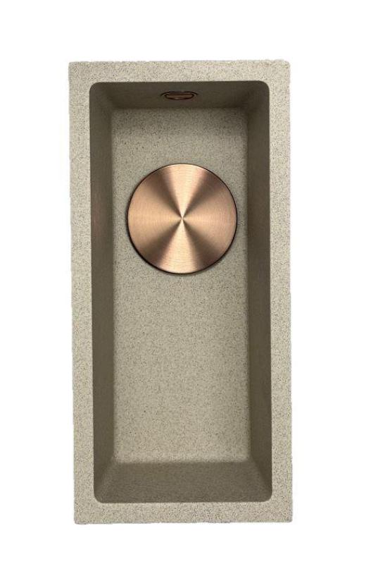 GraniteMy Universal granitowy beżowy piasek mała umywalka 17x40 cm montaż natynkowy, podblatowy i wpuszczany z miedzianą zatyczką 1208968004