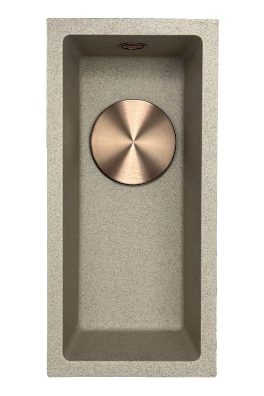 GraniteMy Universal granitowy beżowy piasek mała umywalka 17x40 cm montaż natynkowy, podblatowy i wpuszczany z miedzianą zatyczką 1208968004