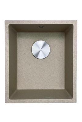 GraniteMy Uniwersalny granitowy beżowy zlewozmywak piaskowy 34x40 cm, montaż na blacie, pod blatem i na równi z blatem, ze stalowym korkiem 1208968007