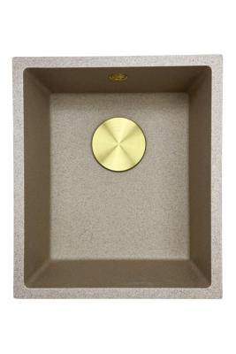 GraniteMy Universal granitowy beżowy zlewozmywak piaskowy 34x40 cm nakładany, podwieszany i wpuszczany z złotym korkiem 1208968008