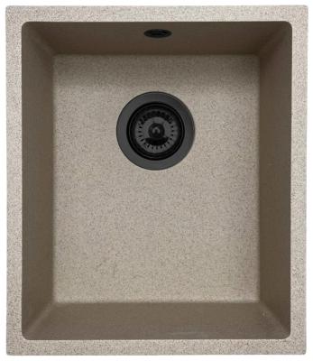 GraniteMy Universal zlewozmywak granitowy beżowy piaskowy 34x40 cm, montaż na blacie, pod blatem i na równi z blatem, z czarnym korkiem 1208968010