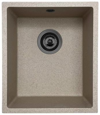 GraniteMy Universal granitowy beżowy zlewozmywak piaskowy 34x40 cm do montażu na blacie, pod blatem i na równi z blatem z korkiem gun metal 1208968011