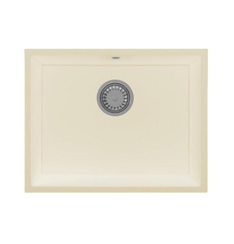 GraniteMy Universal granitowy beżowy piaskowy zlew 55x40 cm do montażu natynkowego, podblatowego i wpuszczanego z kołkiem ze stali nierdzewnej 1208968012