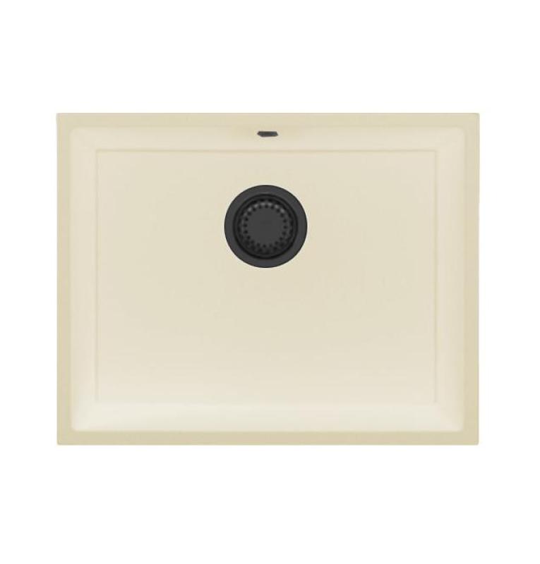 GraniteMy Universal granitowy beżowy piaskowy zlew 55x40 cm do montażu natynkowego, podblatowego i wpuszczanego z korkiem w kolorze brązu 1208968016