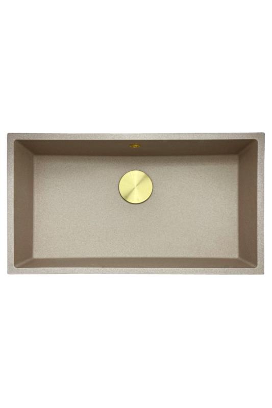 GraniteMy Uniwersalny granitowy beżowy zlewozmywak piaskowy 74x40 cm montaż nablatowy, podwieszany i wpuszczany z złotym korkiem 1208968018.