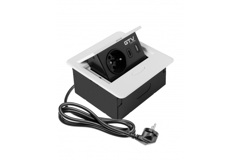 AVARO Wpuszczane Gniazdo Meblowe, 1x Francuskie Gniazdo, USB A+C, Kabel 1.5m, Biały