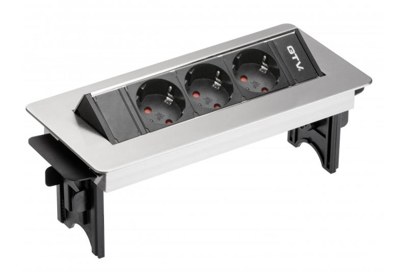 Przedłużacz biurkowy bez kasety 3x gniazdo schuko, 1,5m kabel zasilający z wtyczką inox (montaż na śruby)